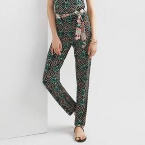 WHBM Tapered Pull-on Belted Jungle Tile Ao Black Dress Pants Women's Size XL NEW